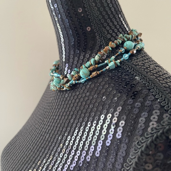 Vintage Green & Bronze Beaded Necklace - Picture 2 of 4